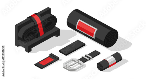 Isometric seat belt components illustration for safety and design projects