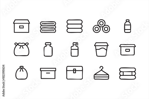 Minimal packing and moving symbols featuring bags and bottles