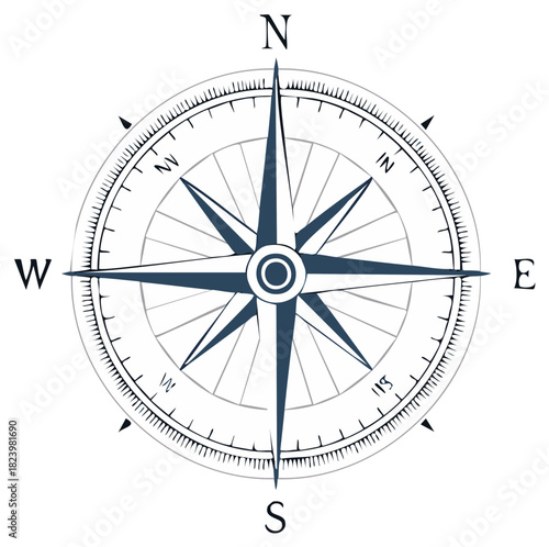 Detailed Compass Rose Isolated on White for Navigational Purposes