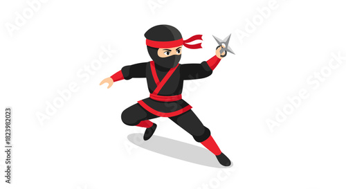 Ninja warrior in action with shuriken for martial arts design