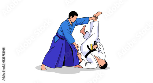 Martial arts training scene with two practitioners in action