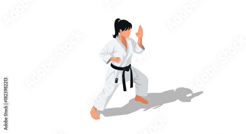 Female karate practitioner in action pose for martial arts design