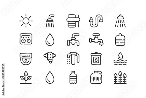 Line irrigation and faucet symbols for agriculture and garden projects