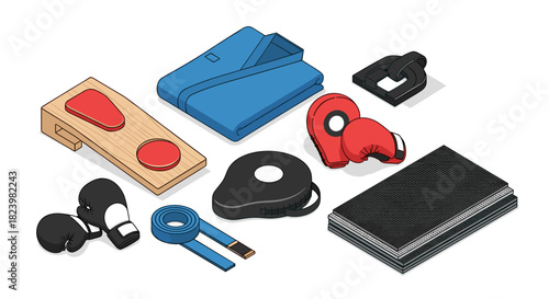 Boxing equipment collection for training and fitness design