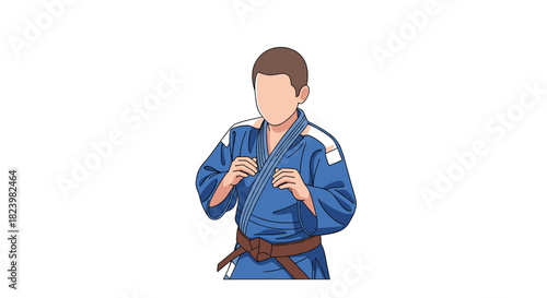 Martial arts illustration of young judo practicioner in blue gi for sports posters and educational materials