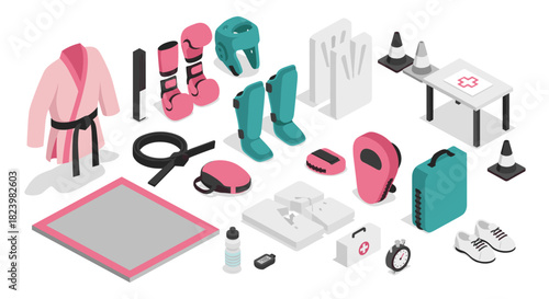 Isometric martial arts training equipment collection for gym and fitness design