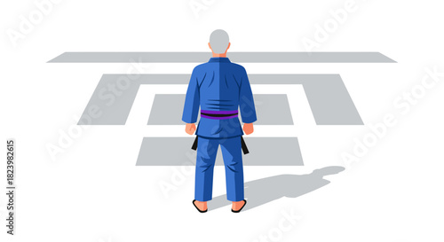 Martial arts master facing challenge in traditional dojo setting for motivational poster or design