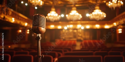Stage performance with microphone and audience
