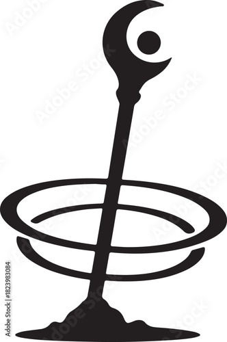 Esoteric Emblem Featuring a Crescent Moon and Orbiting Rings of Destiny