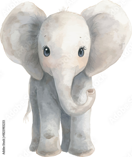 Charming watercolor kids illustration portraying a friendly elephant with playful colors and gentle artistic details - vector illustration