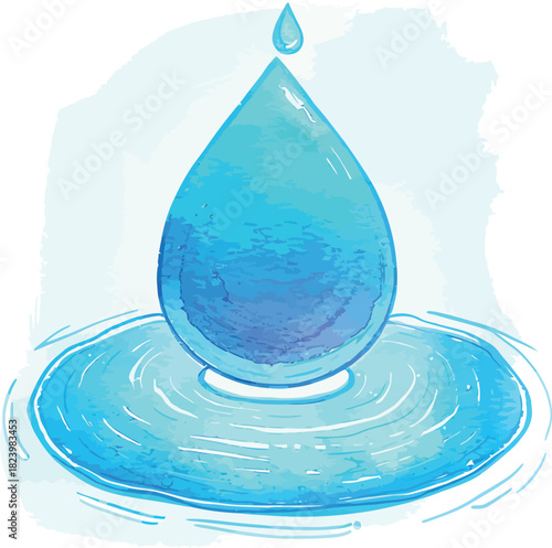 Expressive watercolor artwork depicting a single waterdrop rendered with fluid translucent tones and natural elegance - vector illustration
