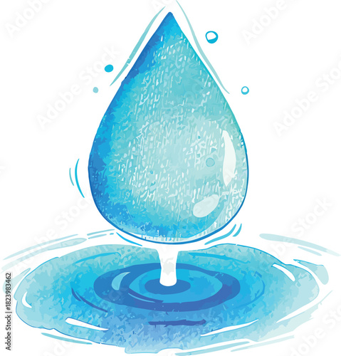 Artistic watercolor interpretation of a single waterdrop highlighted with translucent shading and calming fluid shapes - vector illustration