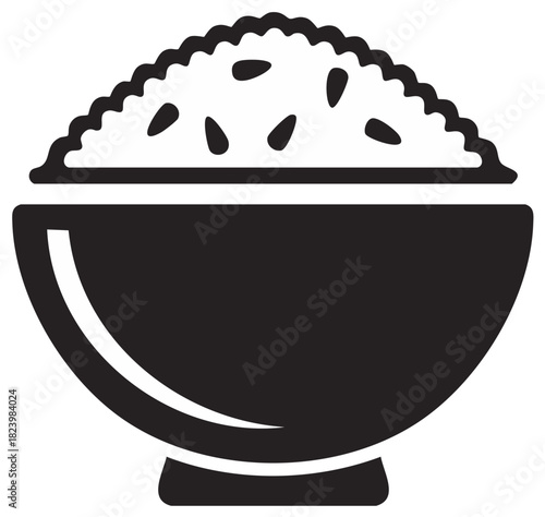 Bowl of rice icon simple black and white vector graphic for food and cuisine