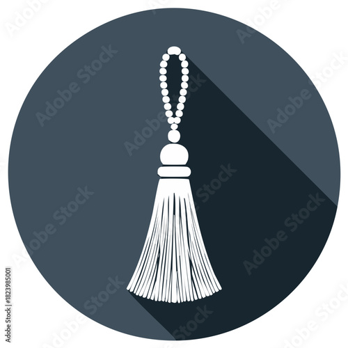 White Rosary with Tassel on Circular Blue Field Religious Object and Symbols