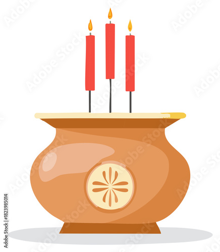 Illustration of a candleholder with three red candles and yellow flames