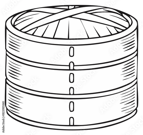 Traditional three tier bamboo steamer for cooking Asian food isolated on white