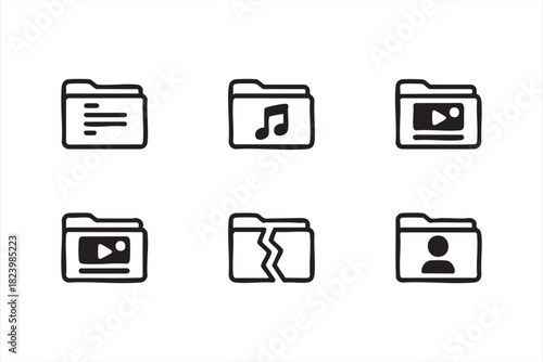 Digital folder and file icon set for data and media organization