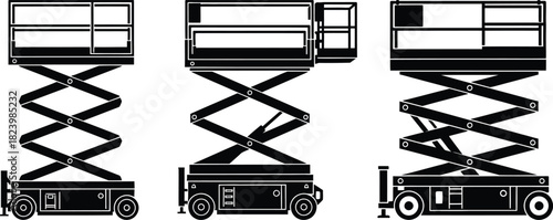Three scissor lifts provide vertical access for construction and maintenance