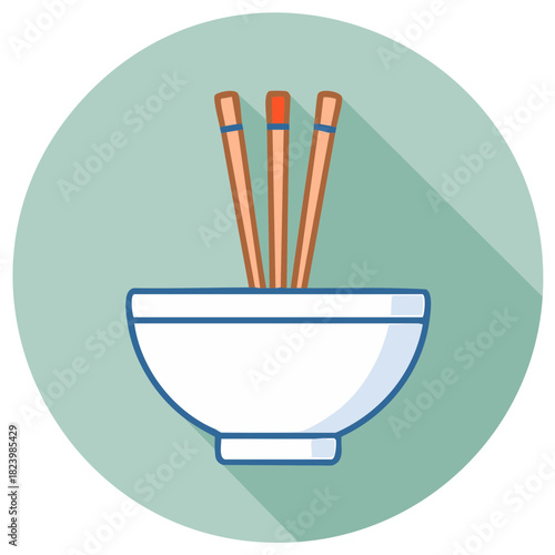Three aromatic incense sticks standing in a minimalist offering bowl flat design.