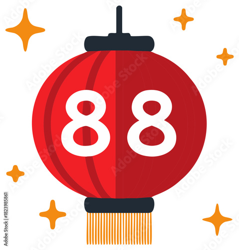 Red Chinese lantern illustration with lucky number 88 for Lunar New Year celebration