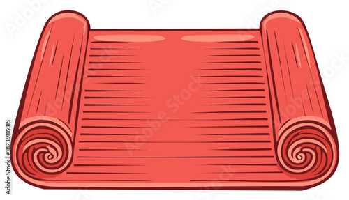 Illustration of a rolled red yoga mat for exercise and wellness