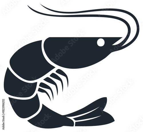 Dark shrimp silhouette icon for seafood restaurant or marine food design
