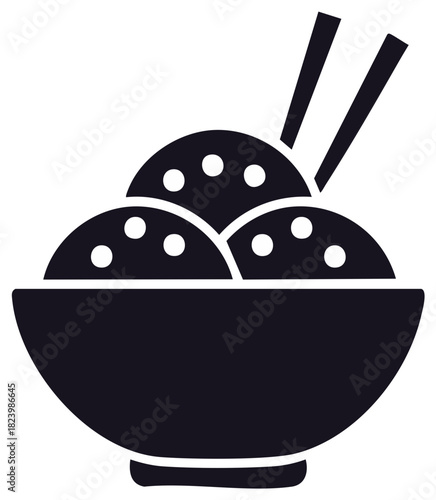 Stylized silhouette of a bowl of rice with chopsticks ready for eating