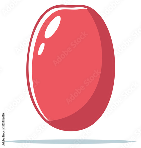 Shiny Red Jelly Bean Candy or Glossy Gemstone Vector Illustration
