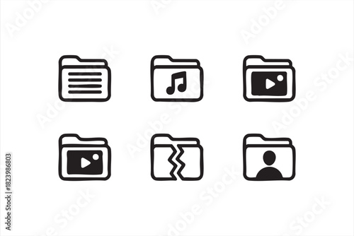 Line art computer folder graphics for interface and software design