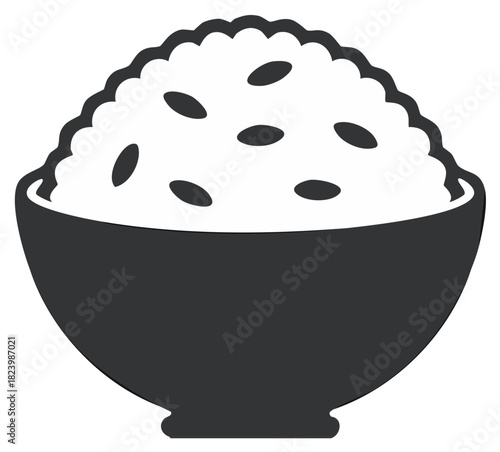 Simple graphic icon of a bowl filled with white rice, essential staple food illustration