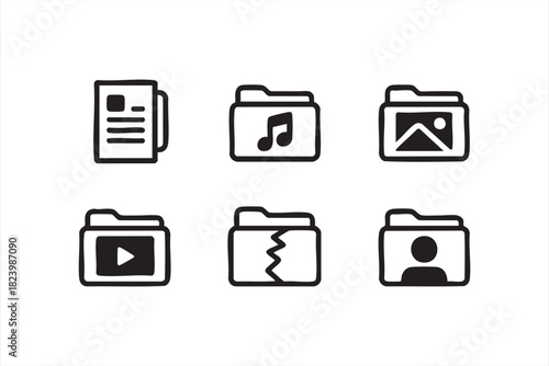 User profile, document and media folder icons for digital management