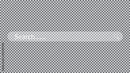 Glass search bar and navigation buttons. Liquid glass vector elements for modern user interface or website design.