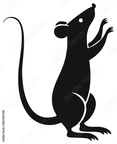 Silhouette of Standing Rat, Raising Its Paws, Mammals Gesturing, Domestic Rodents, Animal Art