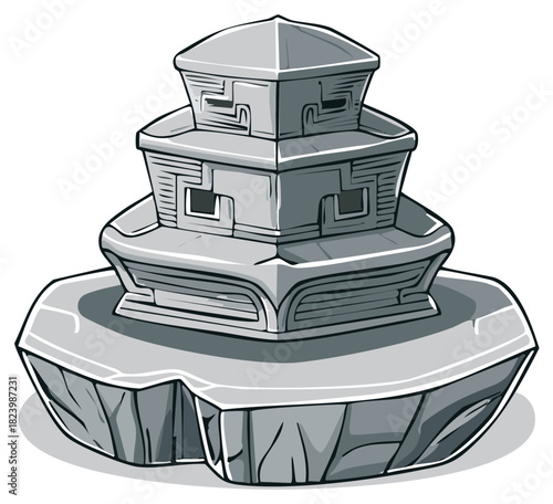 Grey Stone Ziggurat Structure Isolated Graphic Design Element Tiered Temple