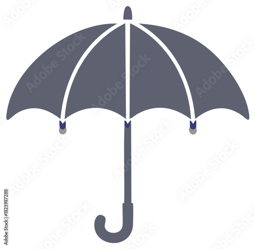 Simple dark grey umbrella with white spokes and curved handle