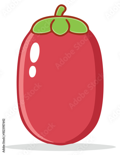 Cartoon illustration of a juicy red tomato with green leafy top
