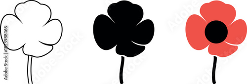 Three Isolated Flowers in Black White and Red Symbolizing Remembrance and Solidarity