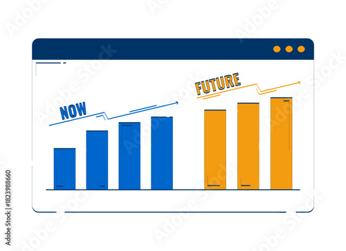 Future growth comparison graph 2D doodle object. Prediction analytics report. Bar chart increase web window cartoon element flat vector clipart isolated on white background. Hand drawn illustration