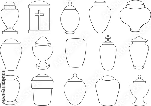 Different funeral cremation urns illustration isolated on white background