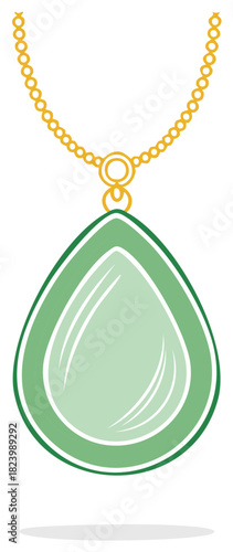 Gold chain necklace with a large teardrop green gemstone pendant