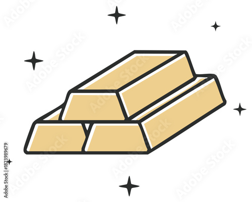 Illustration of Gold Bars with Sparkles Shining, Rich and Precious Metal