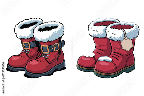 Christmas Shoe Vector Boot Illustration, Watercolor Christmas Clipart Set | Cozy Holiday Elements, Santa, Gifts, Snowflakes, Winter Decorations | Festive PNG Bundle for Cards & Crafts