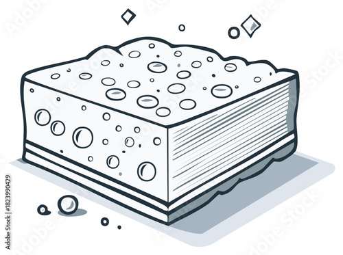 Drawing of a cartoon sponge with water bubbles and sparkle effects