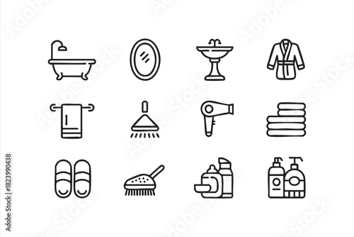 Line art bath, shower and sink symbols for hygiene concepts