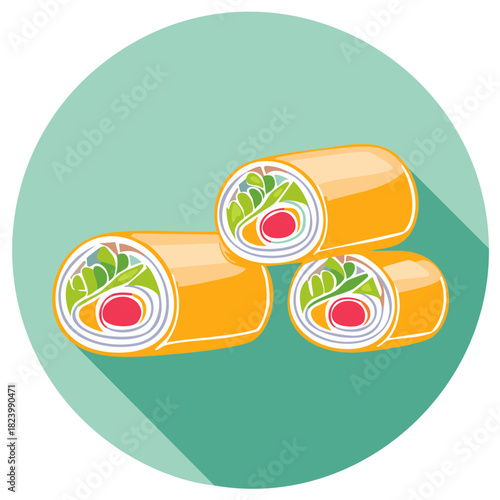 Delicious Spring Rolls Filled with Fresh Ingredients in a Flat Design Style
