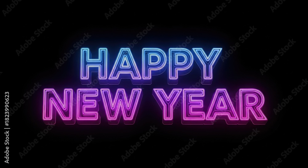 Obraz premium Neon text happy new year illuminated against black background