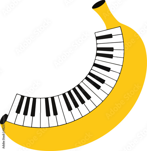 Creative banana with piano keyboard keys instead of flesh