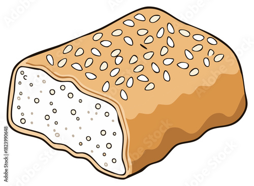 Illustration of a sliced loaf bread topped with sesame seeds, isometric style