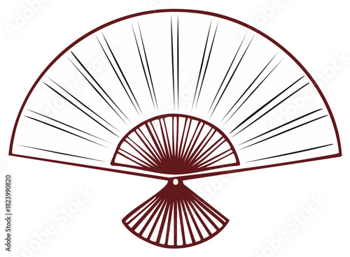 Elegant Hand Fan Design: Decorative Object with Radial Lines and Maroon Border