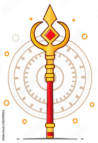 Illustration of a golden spear weapon with a red gem
